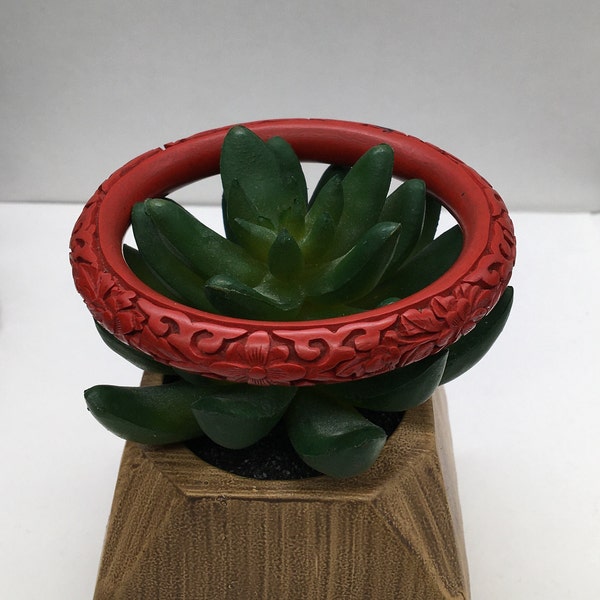 Vintage Carved Cinnabar Bangle Bracelet