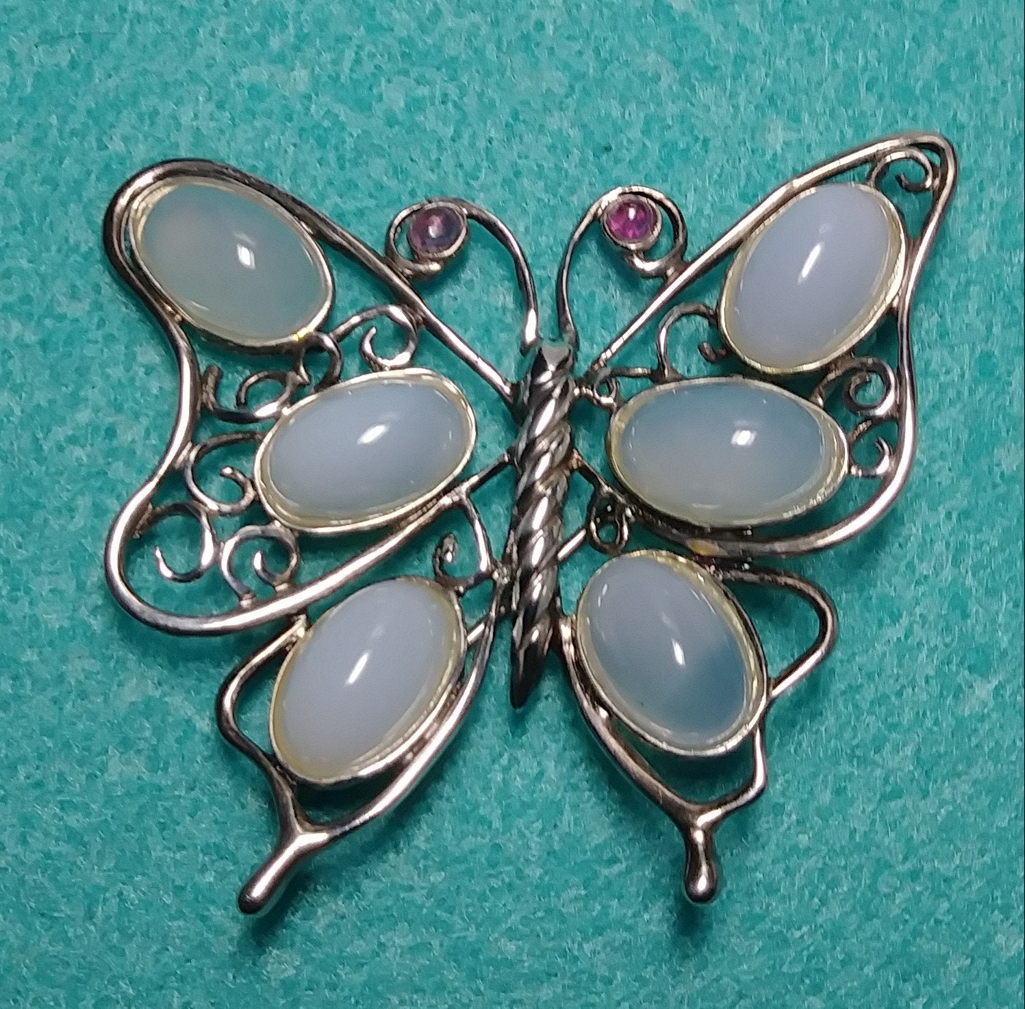 Vintage Sterling Butterfly Moonstone Brooch Pendant Etsy India