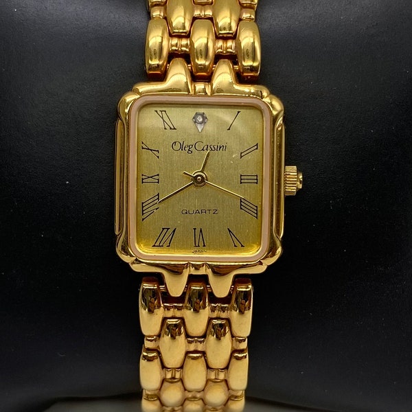 Vintage Oleg Cassini Gold Plated Diamond Ladies Watch