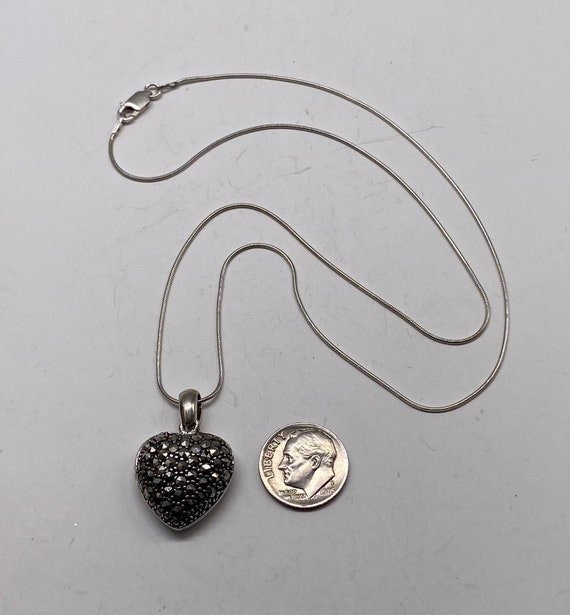 Vintage Art Deco Sterling Silver & Marcasite Heart Photo Locket Pendant Necklace View 2
