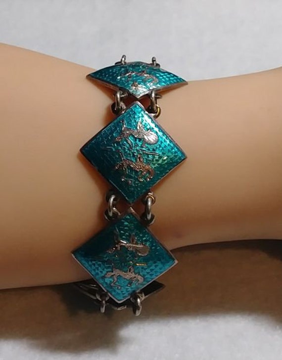 Vintage cloisonne siam sterling silver links brace