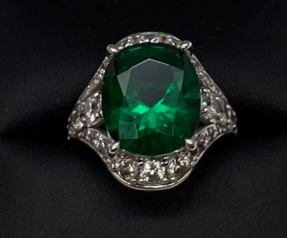 Jean Dousset Ring Emerald & White CZ Sterling Sil… - image 5