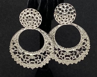 Vintage Jewelry Art Deco Sterling Silver Diamond Cut Dangle Earrings
