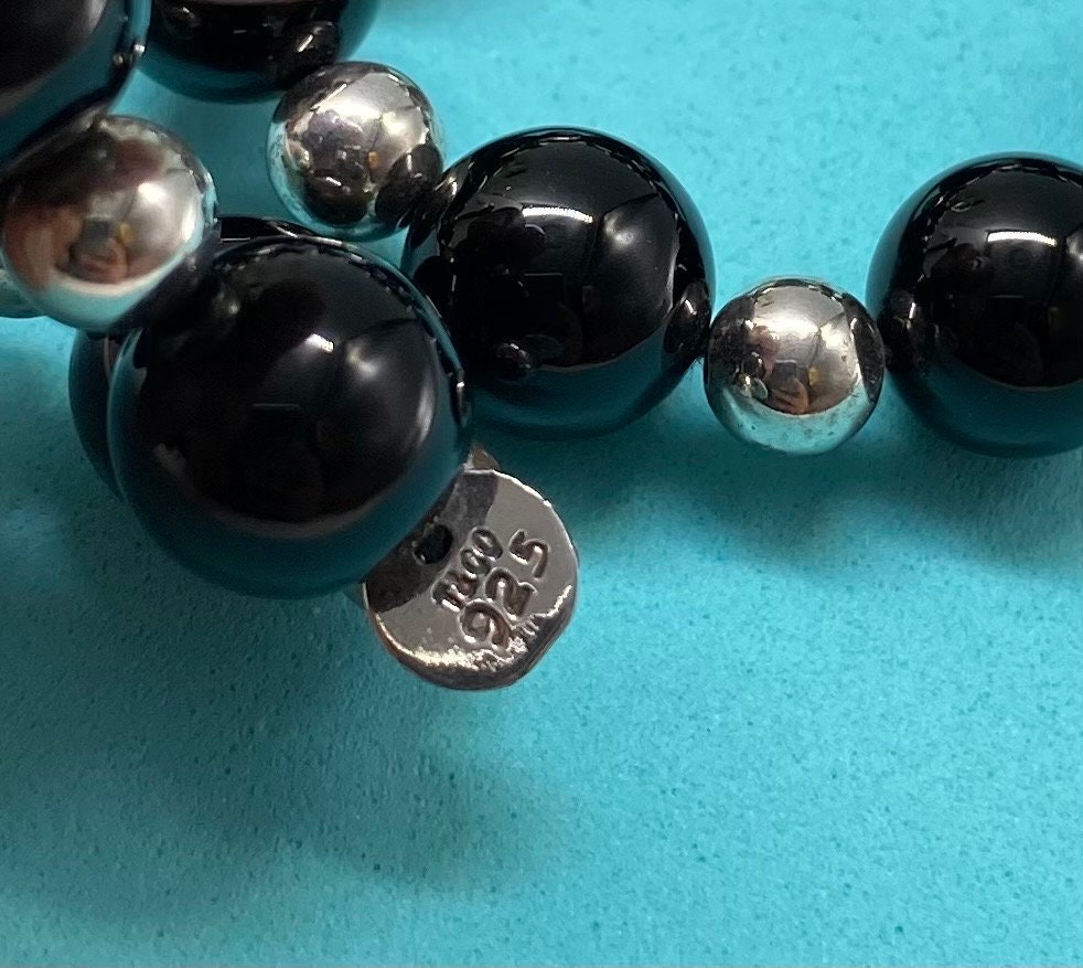 Tiffany & Co 925 Sterling Silver Ball Bead Black Onyx Bead