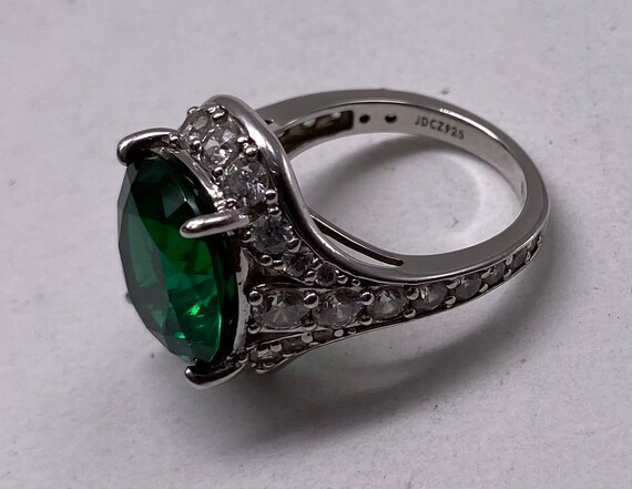 Jean Dousset Ring Emerald & White CZ Sterling Sil… - image 3