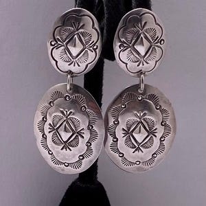 Vintage Navajo WS Sterling Silver Concho Clip-on Dangle Earrings