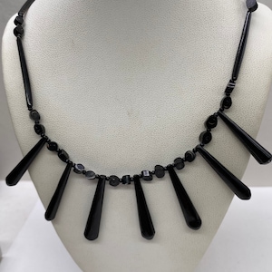 Vintage Natural Black Coral Carved Necklace