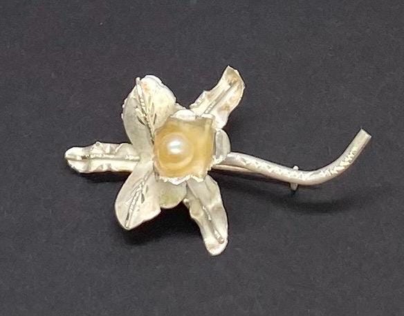 Broche Art Nouveau En Argent Sterling - Filigrane Fleur D'orchidée, Vintage, Occasion