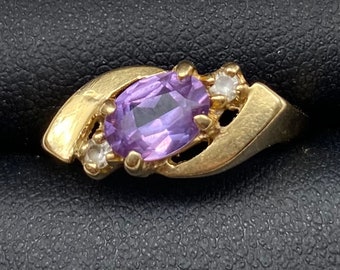 Vintage 14k Gold Purple Alexandrite Diamond Ring Size 6