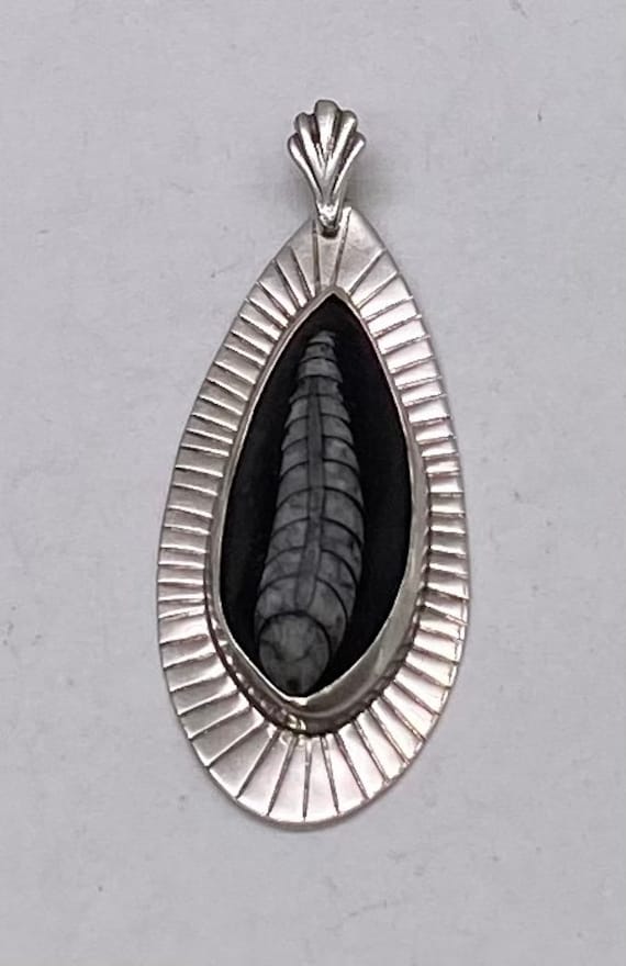 Vintage Sterling Silver Native Fossil Petrified Wo
