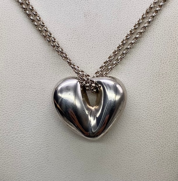 Vintage Art Deco Sterling Silver Puffy Heart Neckl