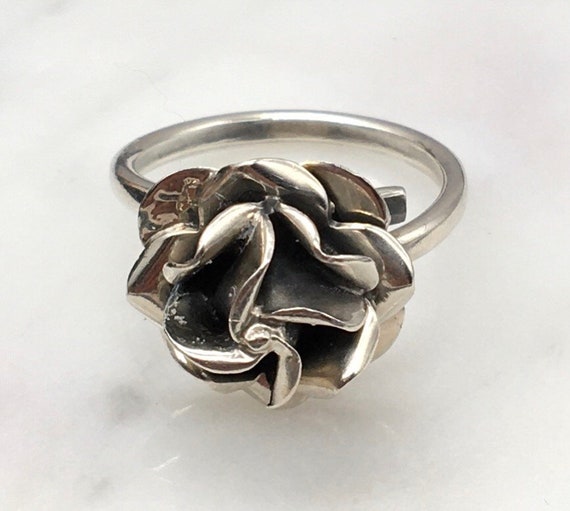 Vintage Sterling Silver Rose Flower Ring