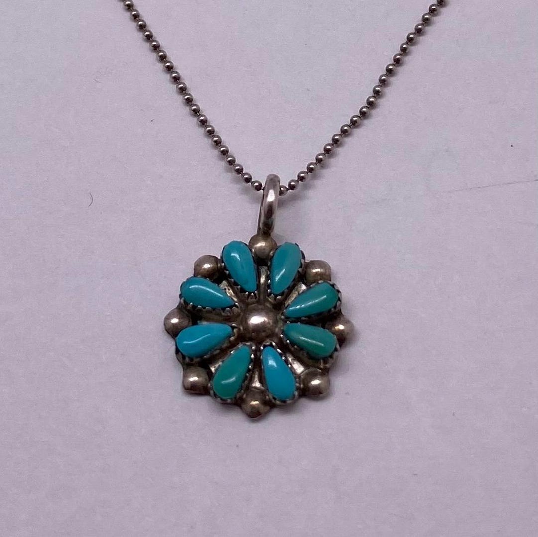 Vintage Southwest Sterling Silver & Turquoise Flower Necklace - Etsy