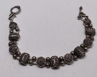 Vintage Art Deco Elegant Sterling Silver & Marcasite Slide Charm Bracelet