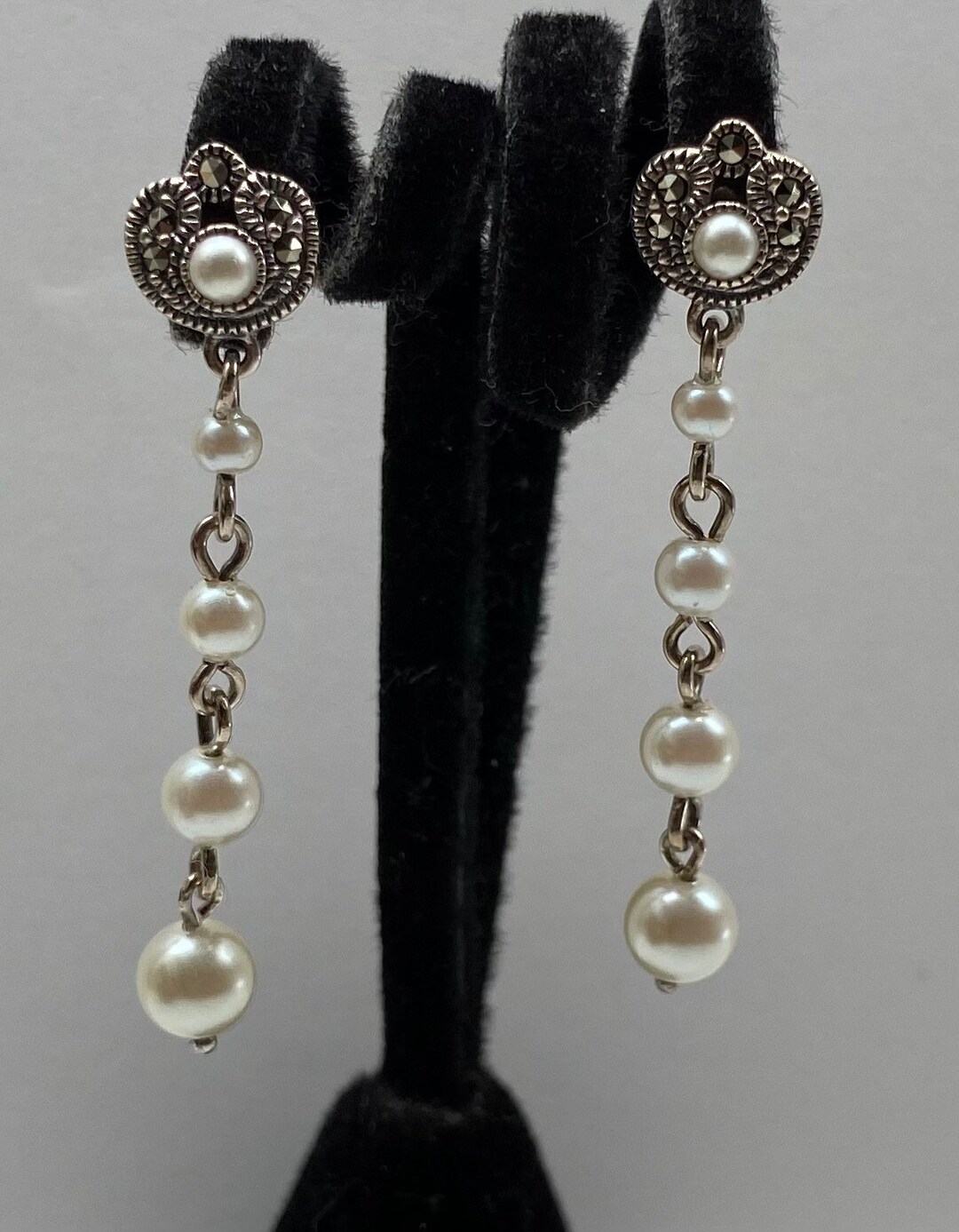 Vintage JJ Judith Jack Sterling Silver Marcasite & Pearl  display picture 1