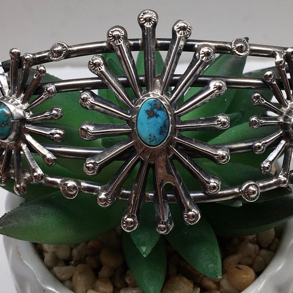 Oude Pawn Turquoise Sterling Inheemse Manchet Armband