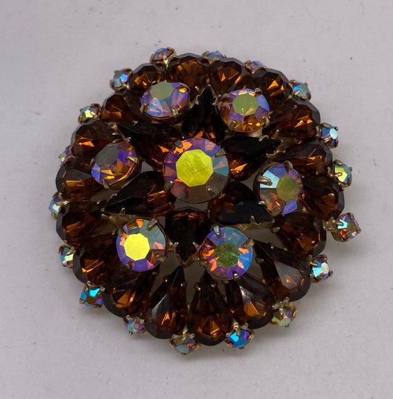 Vintage Juliana Topaz AB Crystal Rhinestone Brooch - image 1