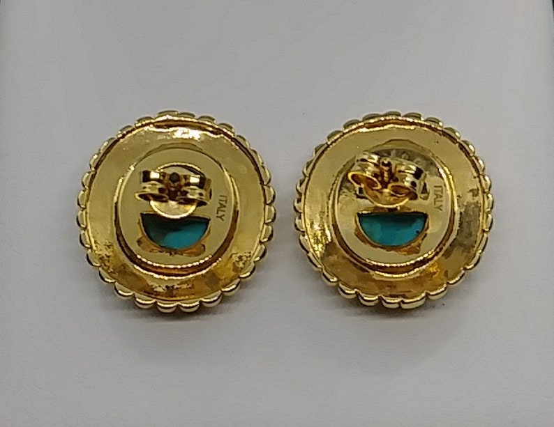Vintage turquoise goldtone stud earrings Italy Design