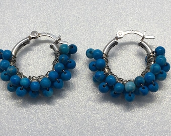Vintage sterling silver turquoise hoop earrings