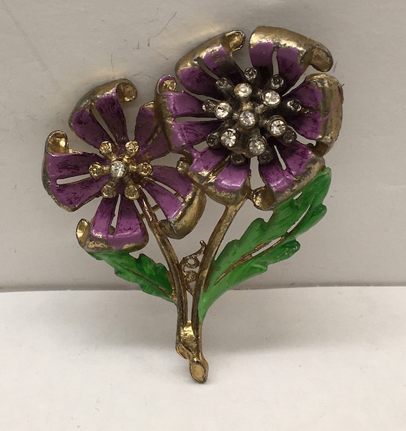 Antique Art Deco Pot Metal Enameled Brooch Pin - Etsy