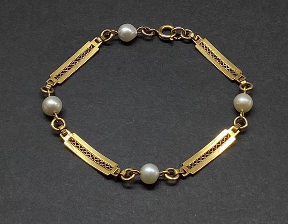 Vintage Art Deco 12k Gold Filled Pearl Bracelet - image 4