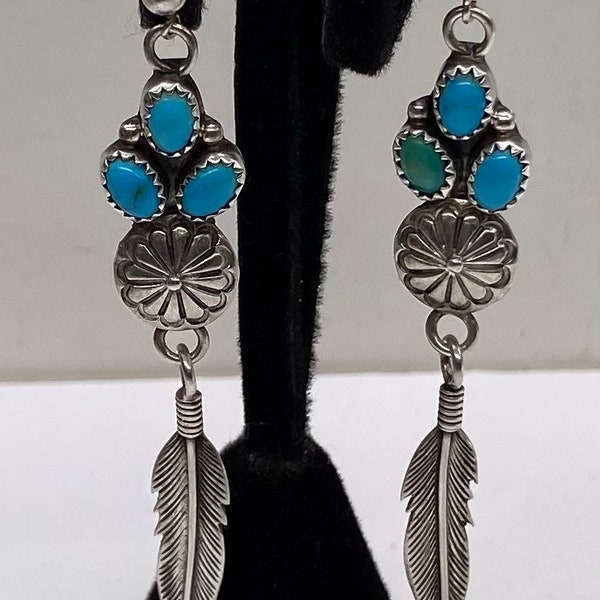 Vintage Sterling Silver Navajo Turquoise Southwest Dangling Earrings