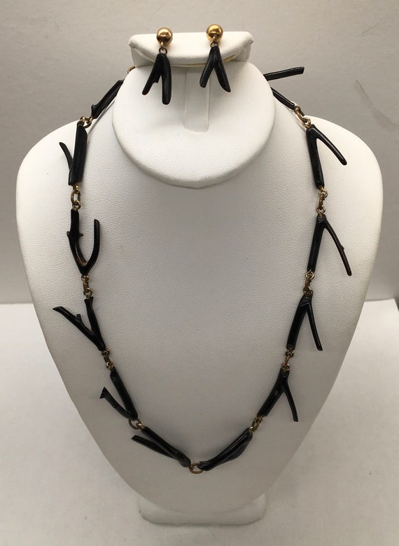 Antique Natural Black Coral Branch Necklace with m