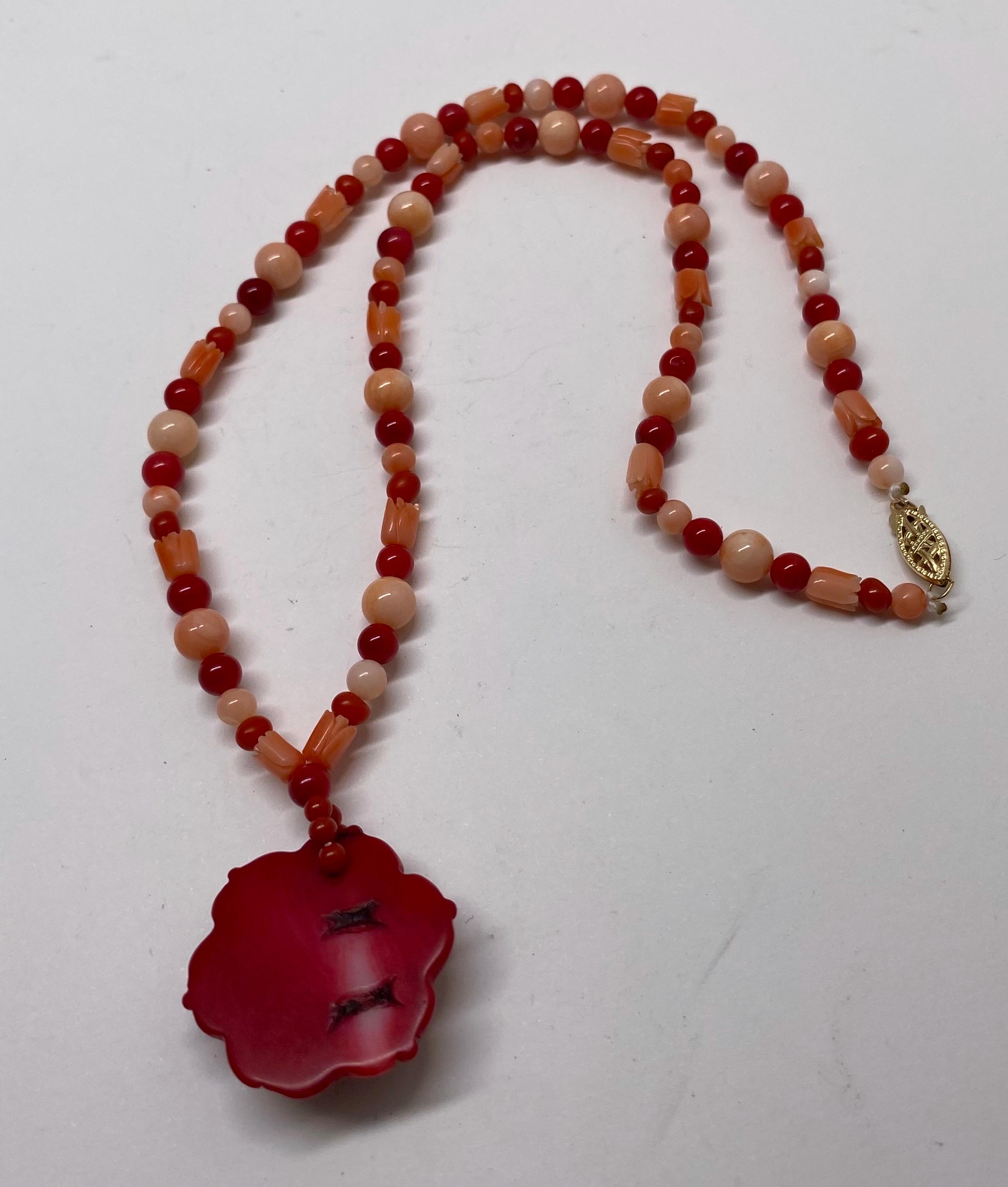 ヴィンテージ 本物の赤とピンクの珊瑚彫刻ネックレス - Etsy 日本