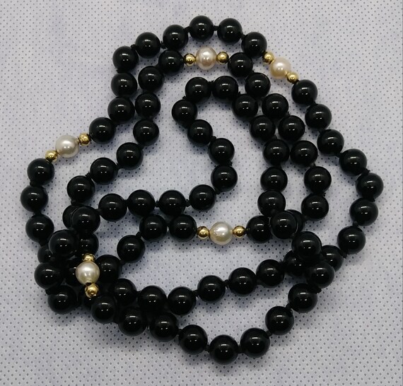 Vintage Jewelry 14k Black Onyx Pearl 