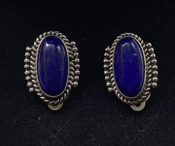 Vintage Art Deco Sterling Silver Blue Lapis Lazul… - image 1