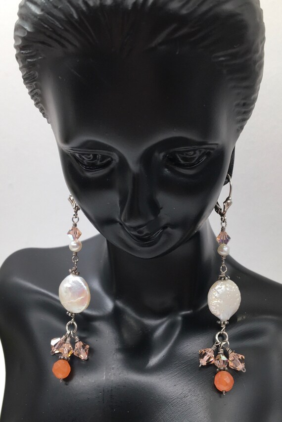 Vintage sterling baroque pearl dangle earrings - image 3