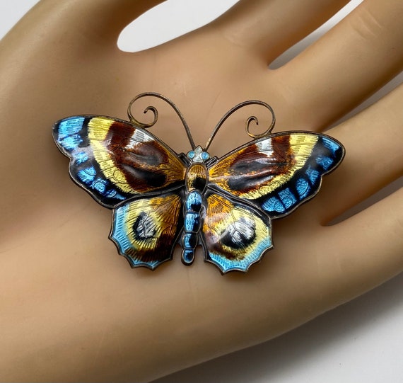 David Andersen Sterling Enameled Large Butterfly … - image 3