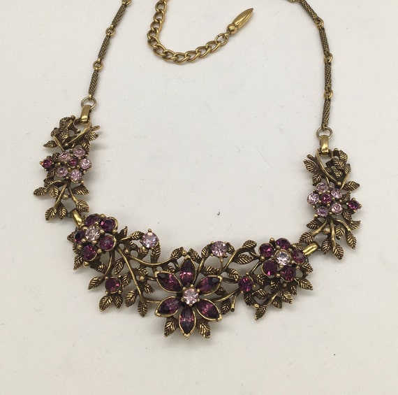 Vintage Coro Purple Rhinestone Necklace - image 1