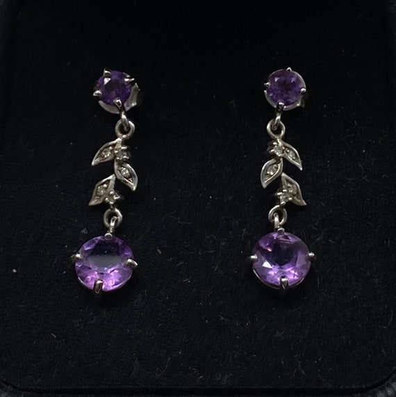 Sterling Silver Amethyst & Diamond Dangle Earrings