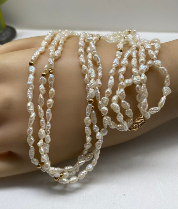 Vintage 14k Gold Multi Strand Pearl Necklace - image 3