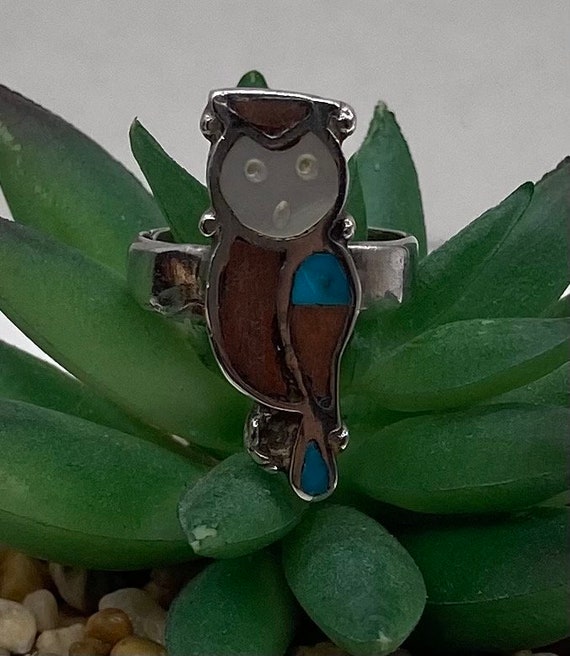 Old Pawn Native Jewelry Sterling Owl Ring Size 6.5