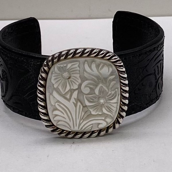Carolyn Pollack Relios Rare Vintage 925 Sterling Silver Carved Mother Of Pearl Flower Bracelet