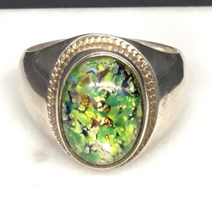Vintage Sterling Silver Green Dragons Breath Ring size 9.5