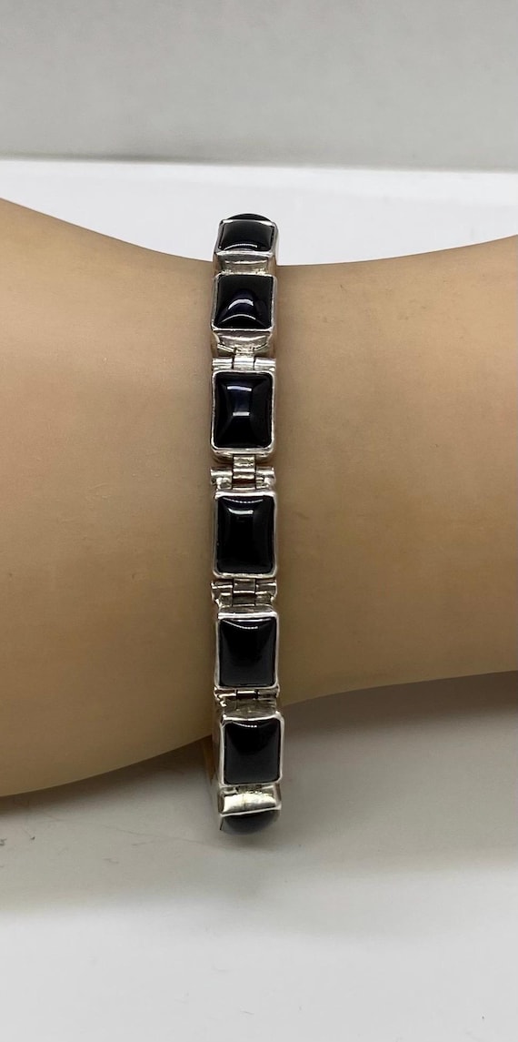 アクセサリー silver 925 ONYX vintage bracelet Vintage 925 Sterling Silver Onyx 8” Bracelet Black Stones