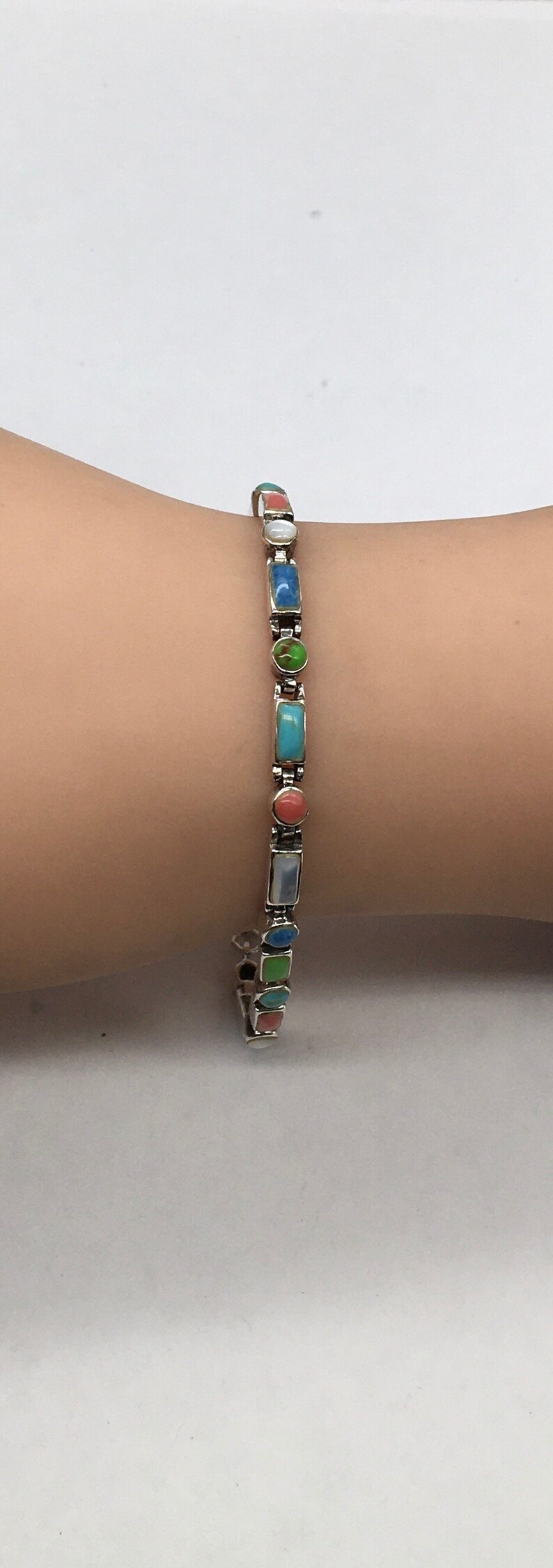 Vintage Sterling Multi Gems Bracelet