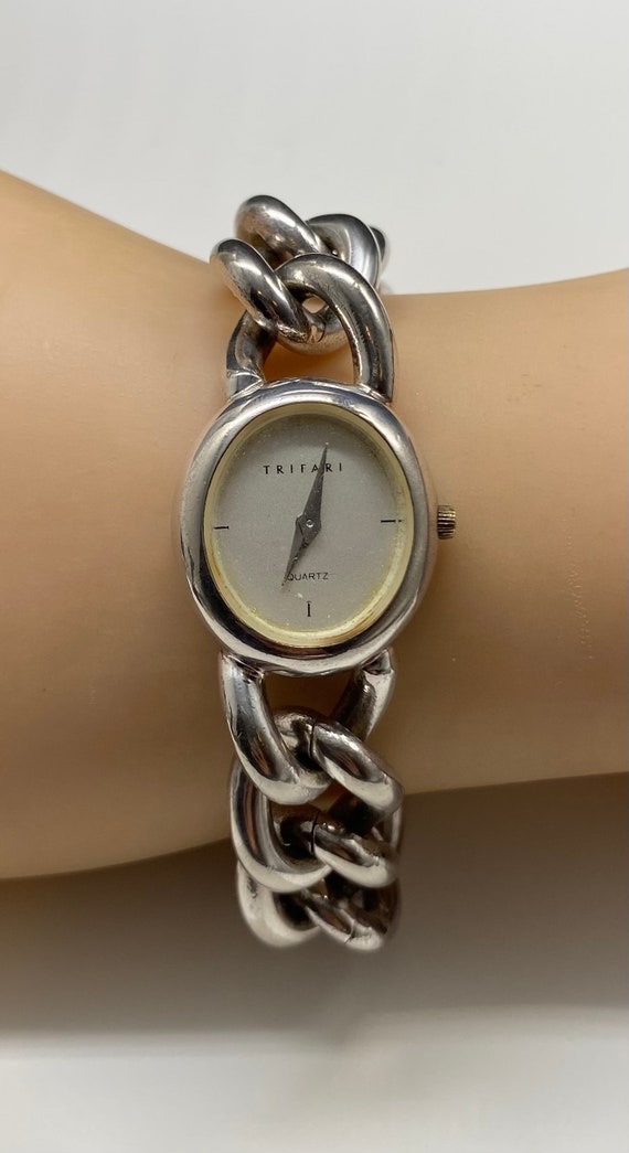 Vintage Trifari Watch Chunky Silver Tone Watch Bracelet - Etsy display picture 2