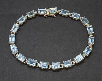 Vintage Sterling Silver Blue Topaz Tennis Bracelet
