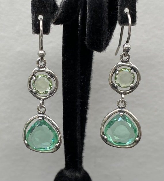 Vintage Sterling Silver & Gemstone Dangle Earrings - image 1