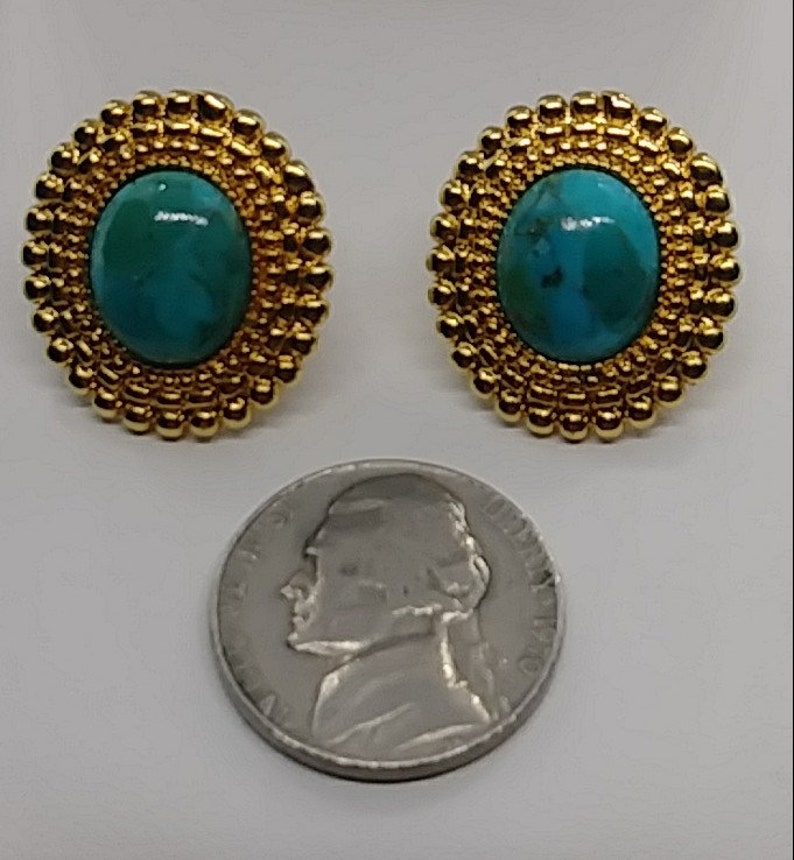 Vintage turquoise goldtone stud earrings Italy Design