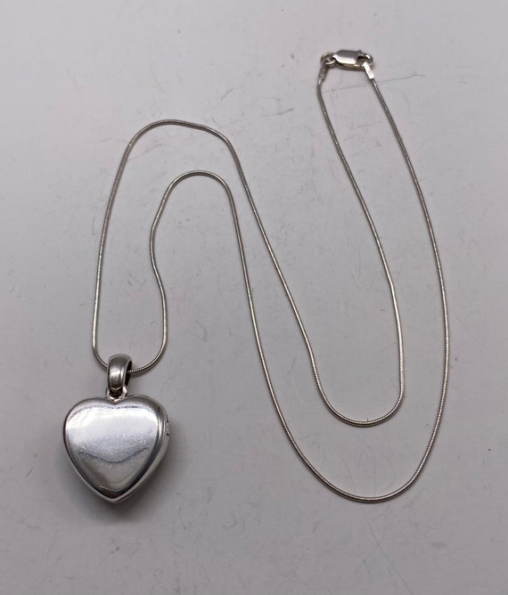 Vintage Art Deco Sterling Silver & Marcasite Heart Photo Locket Pendant Necklace View 4