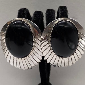 Vintage Jewelry Sterling Silver Art Deco Huge Oversize Black Onyx Earrings