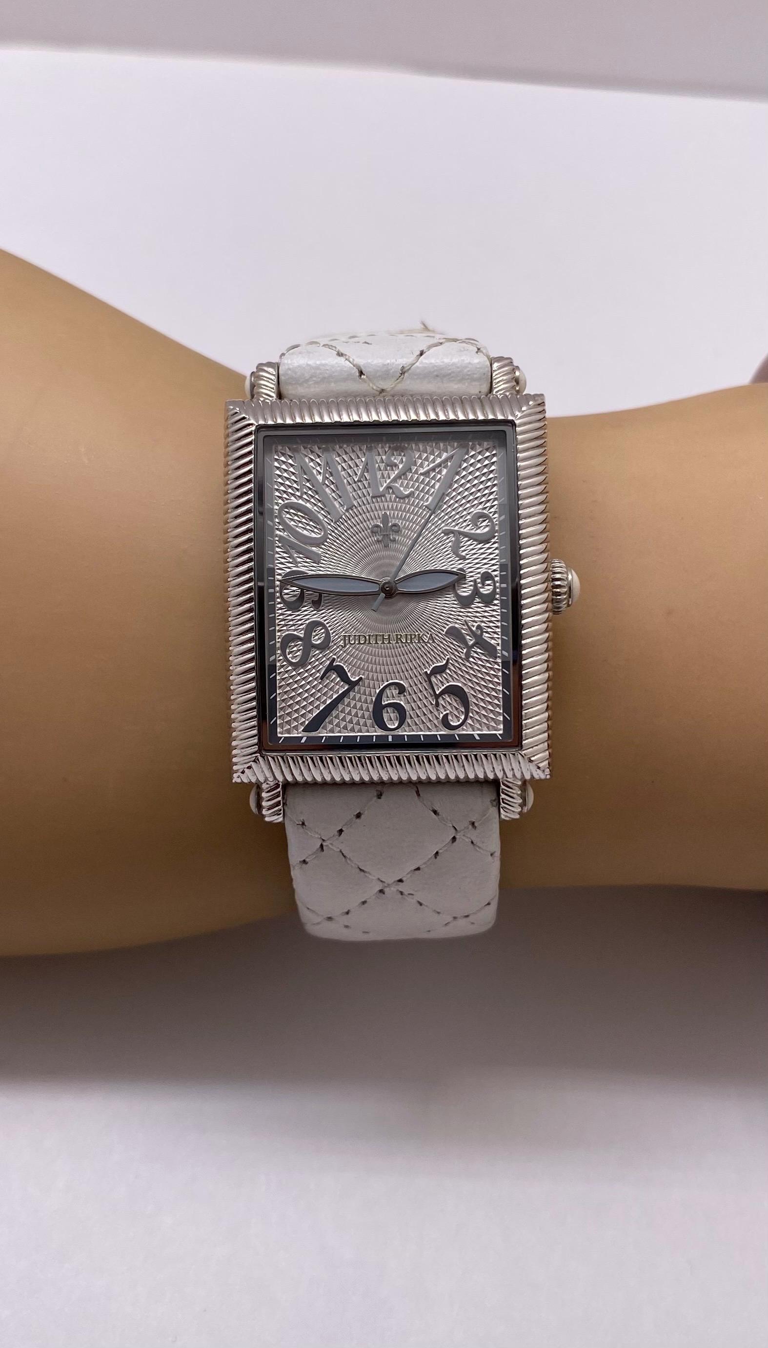 Judith Ripka ladies stainless steel and leather Olympia 