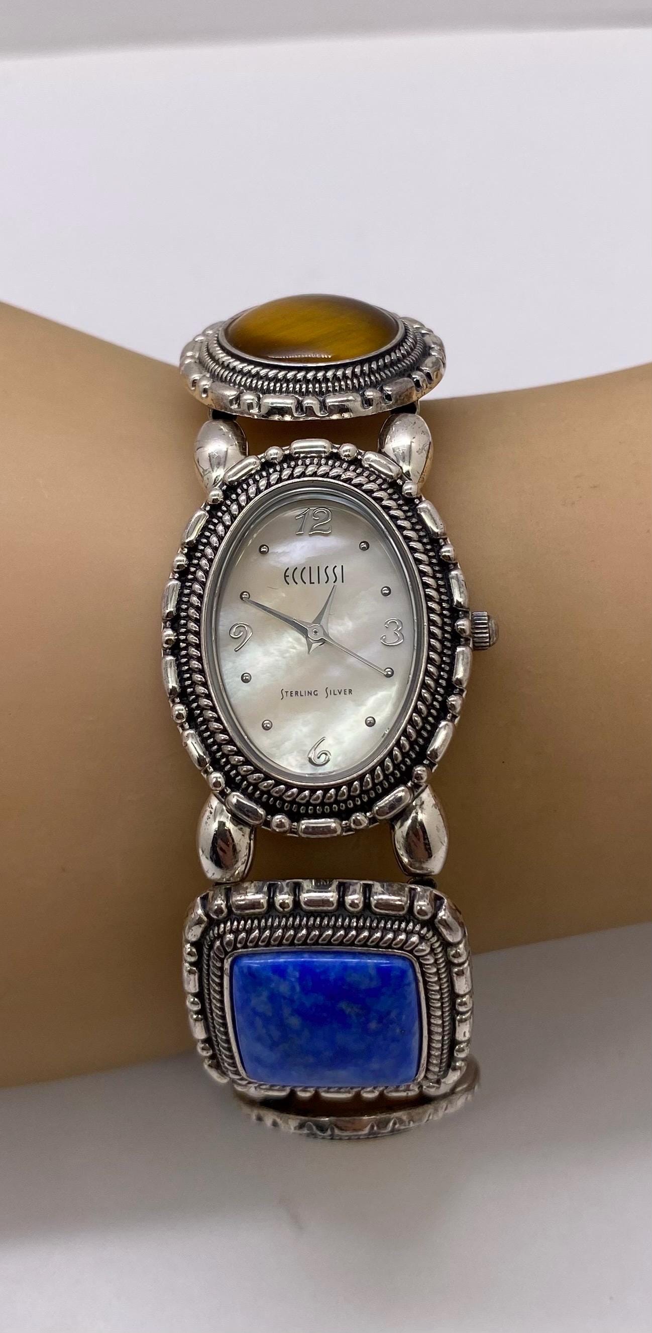 Vintage Ecclisi Gold-Tone Linked Bracelet Watch with Navy Dial Ecclissi Sterling Silver Turquoise Dial Gold-Tone Watch | eBay main image 3