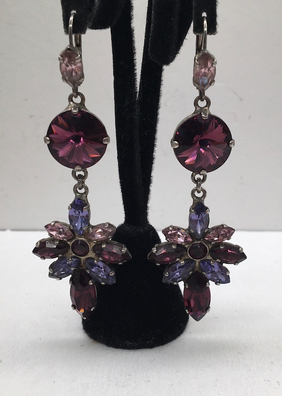 Frangos Purple Crystal Dangle Chandelier Earrings