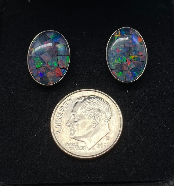 Vintage Mosaic Australian Fire Opal Stud Earrings… - image 2